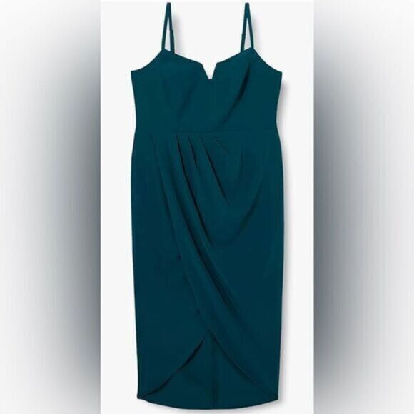 NWT BloomChic Dark Green Spaghetti Strap V Neck Cut Out Wedding Party-Size 1XL - Picture 1 of 5